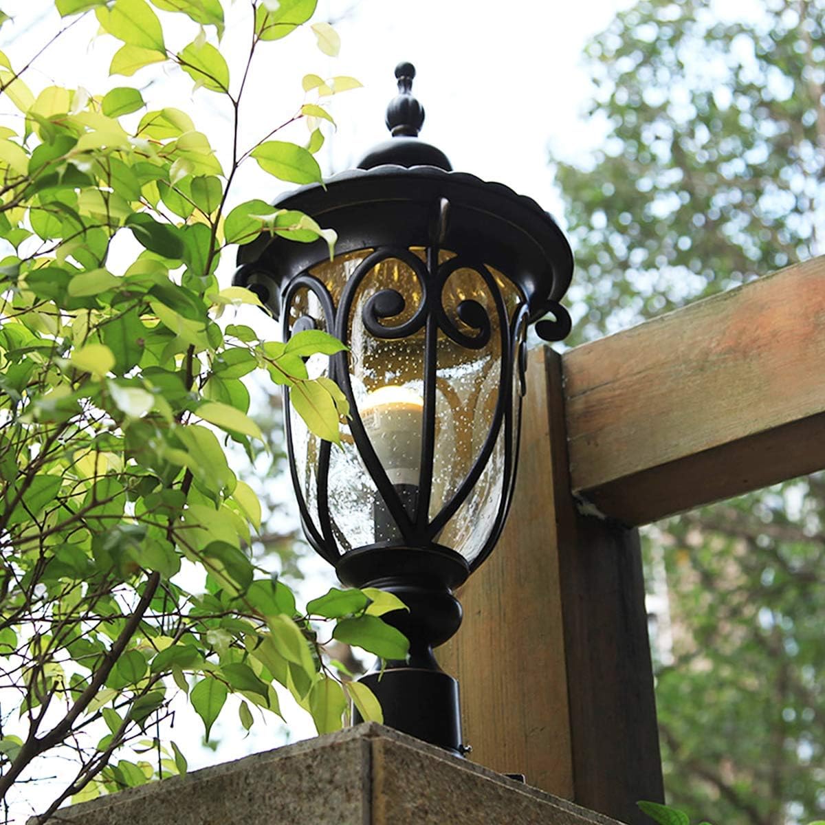 Best Cyber Deals 🔥 Goalplus Outdoor Post Light Fixture with Pier Mount Vintage Post Lamp for Yard 60W E26 Post Lantern in Bronze Finish with Seeded Glass Shade, 24 High, IP44 Waterproof, LM0519-M