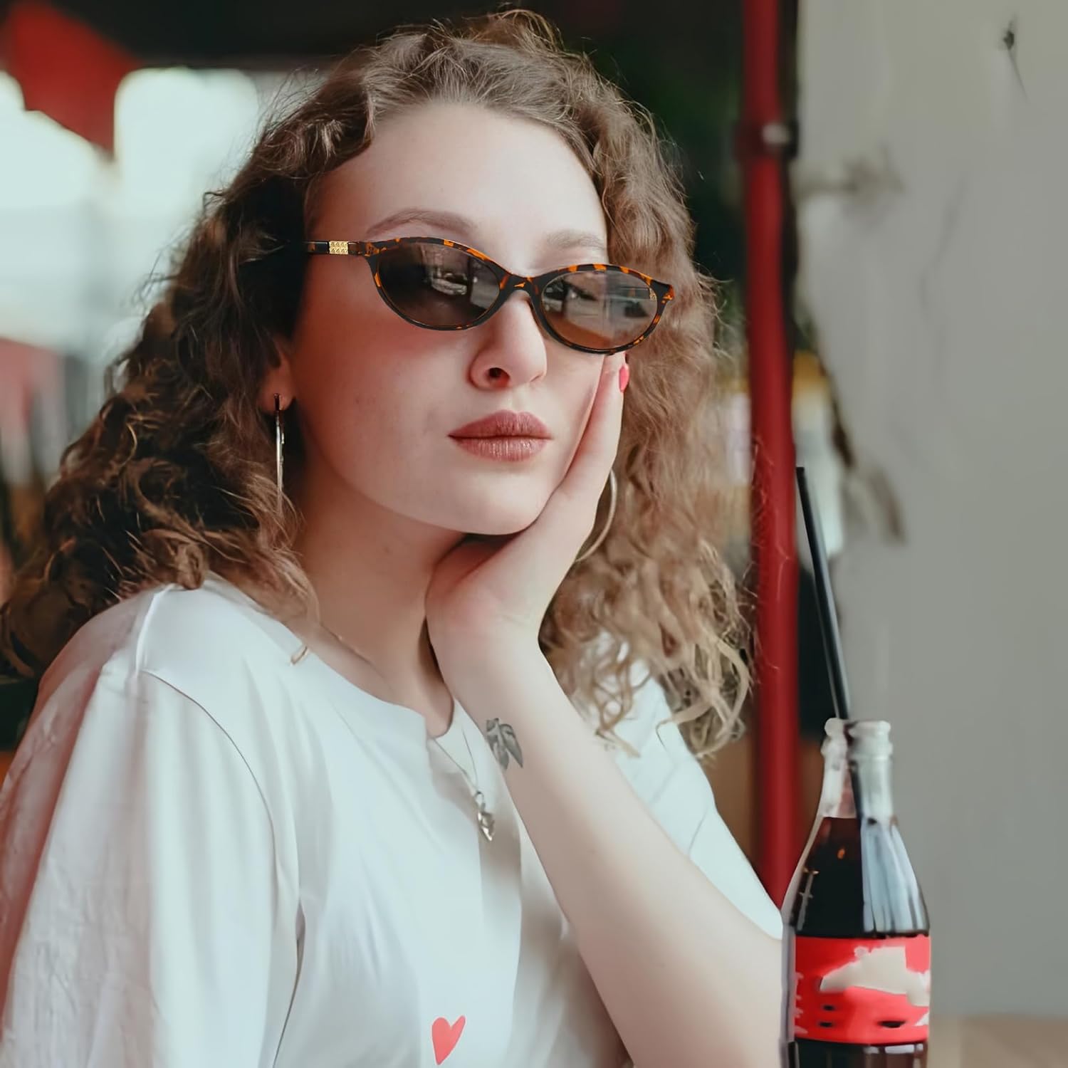 LJCZKA Retro Oval Sunglasses for Women Men 90s Small Oval Sun Glasses Trendy Vintage Y2K Cat Eye Shades UV400 Protection - Image 2