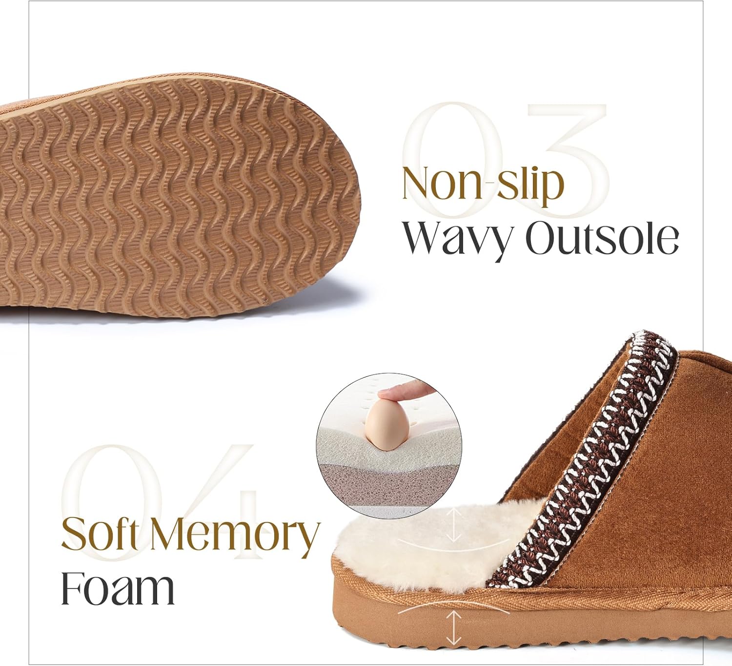 OOW Fuzzy Slippers for Women Cozy House Shoes Winter Warm Memory Foam Slipper for Indoor and Outdoor Faux Fur Mules Cute Fluffy Clogs - Image 5