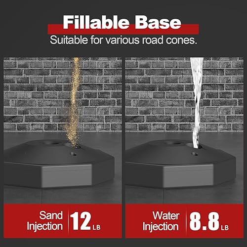 Miniatura 3 de Paquete de 4 conos de delineador de tráfico con base rellenable, barrera de seguridad de tráfico expandible con cadena de plástico de 8 pies, conos