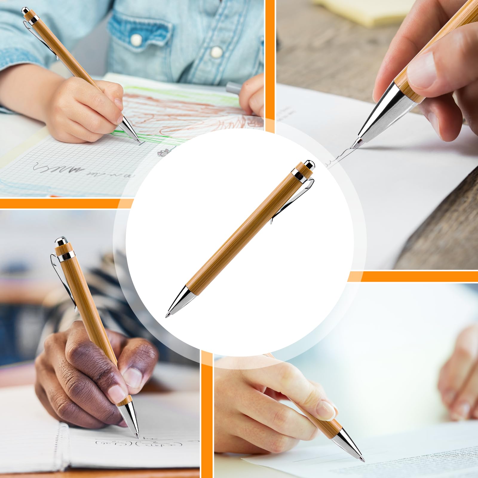 Tagtight 100 penne a sfera in bambù, di alta qualità con incisione, penna a sfera a pressione, per colleghi, ufficio e scuola, penna a sfera personalizzata, colore nero