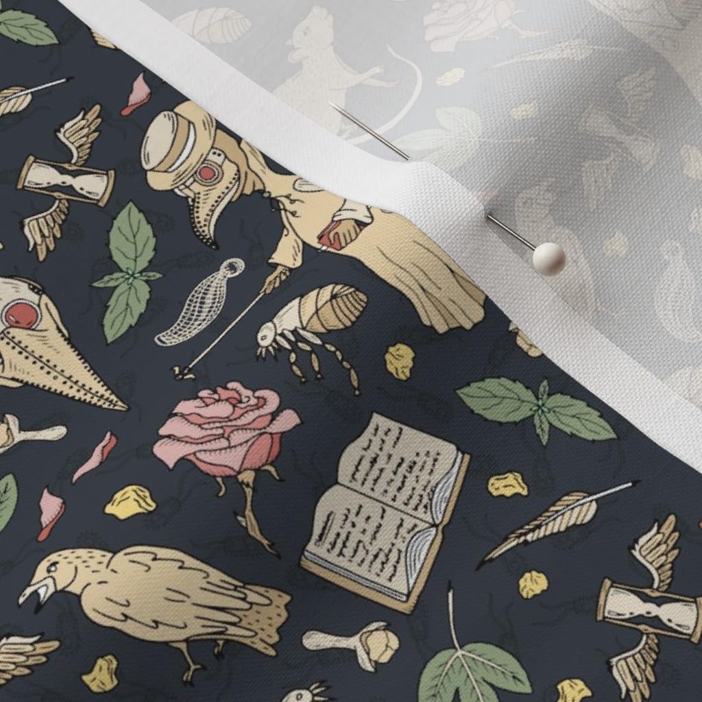 Spoonflower Fabric - Tiny Illustration Plague Doctor Rat Medieval Black Death Printed on Petal Signature Cotton Fabric by The Yard - Sewing Quilting Apparel Crafts Decor