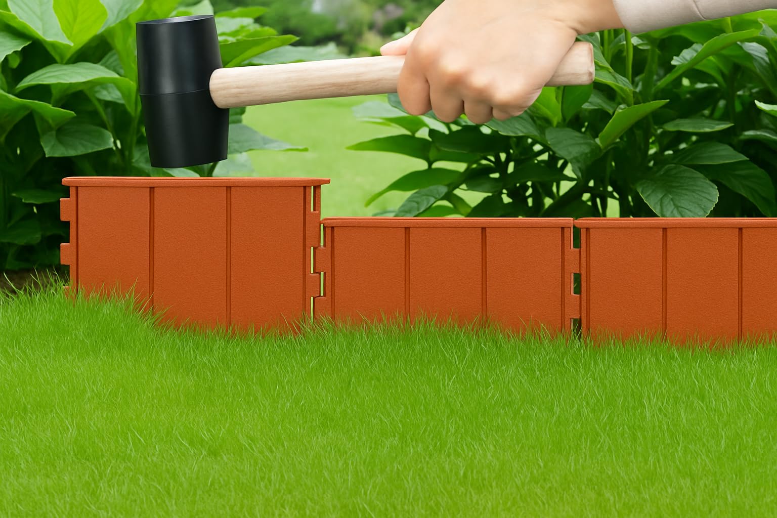 GARDENIX Easy to Install Lawn Edging Light Brown Plastic 1.45 m, Flower Bed Edging without Digging - Image 2