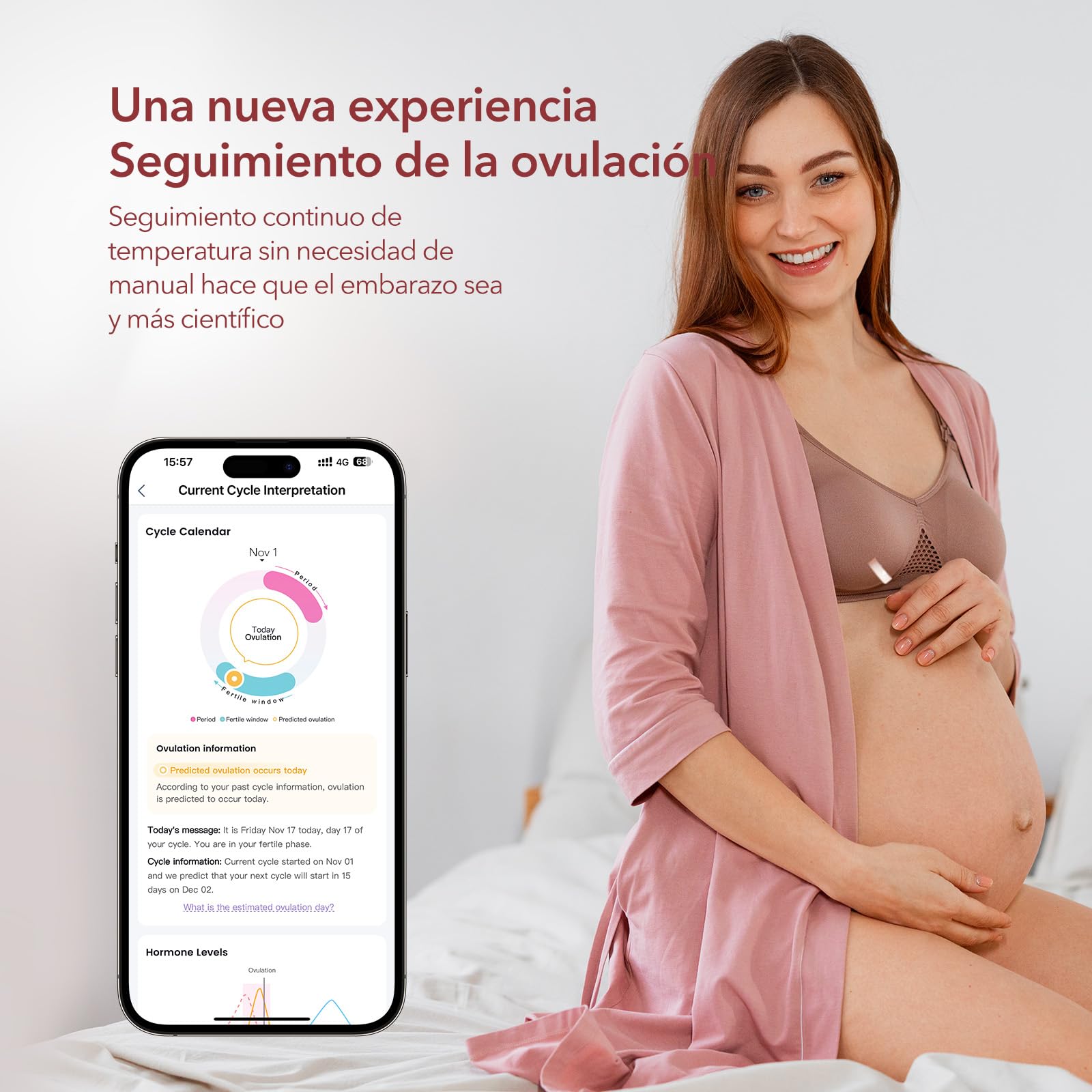 Femometer Anillo Inteligente para Seguimiento de Fertilidad y Ovulación, Sensor de Temperatura con Sincronización Automática (Talla 8)