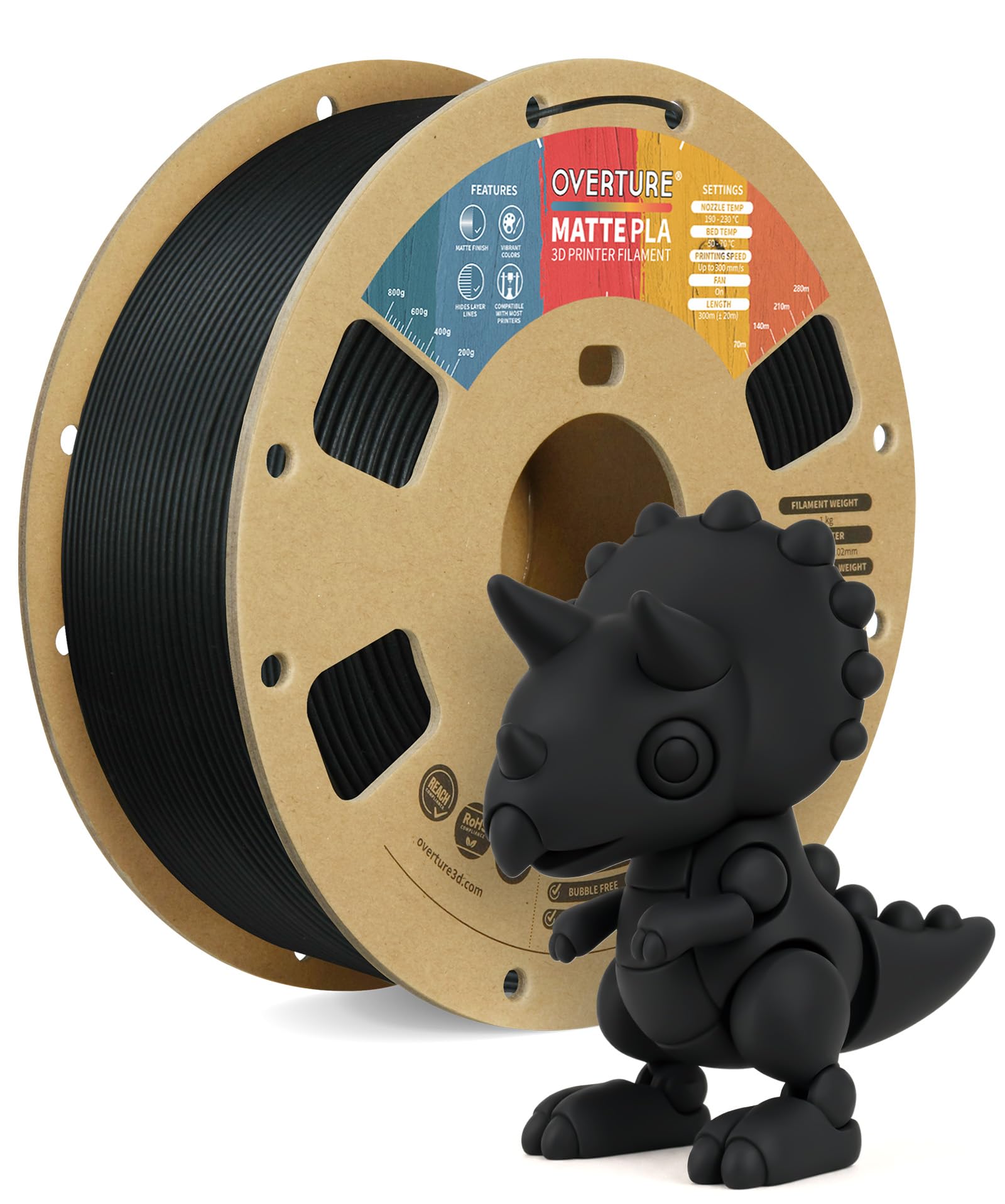 OVERTURE マットPLAフィラメント 1.75mm 1KG マットブラック