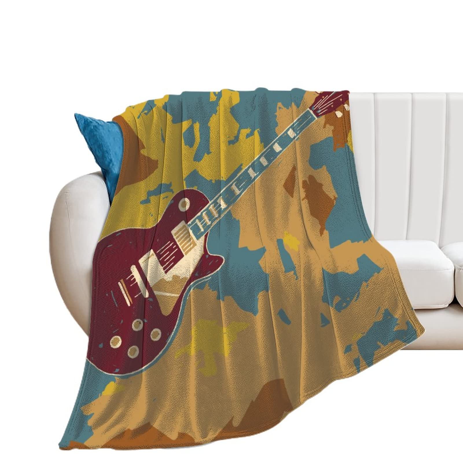 Couverture polaire guitare vintage plaid canapé flanelle marron 100x130cm