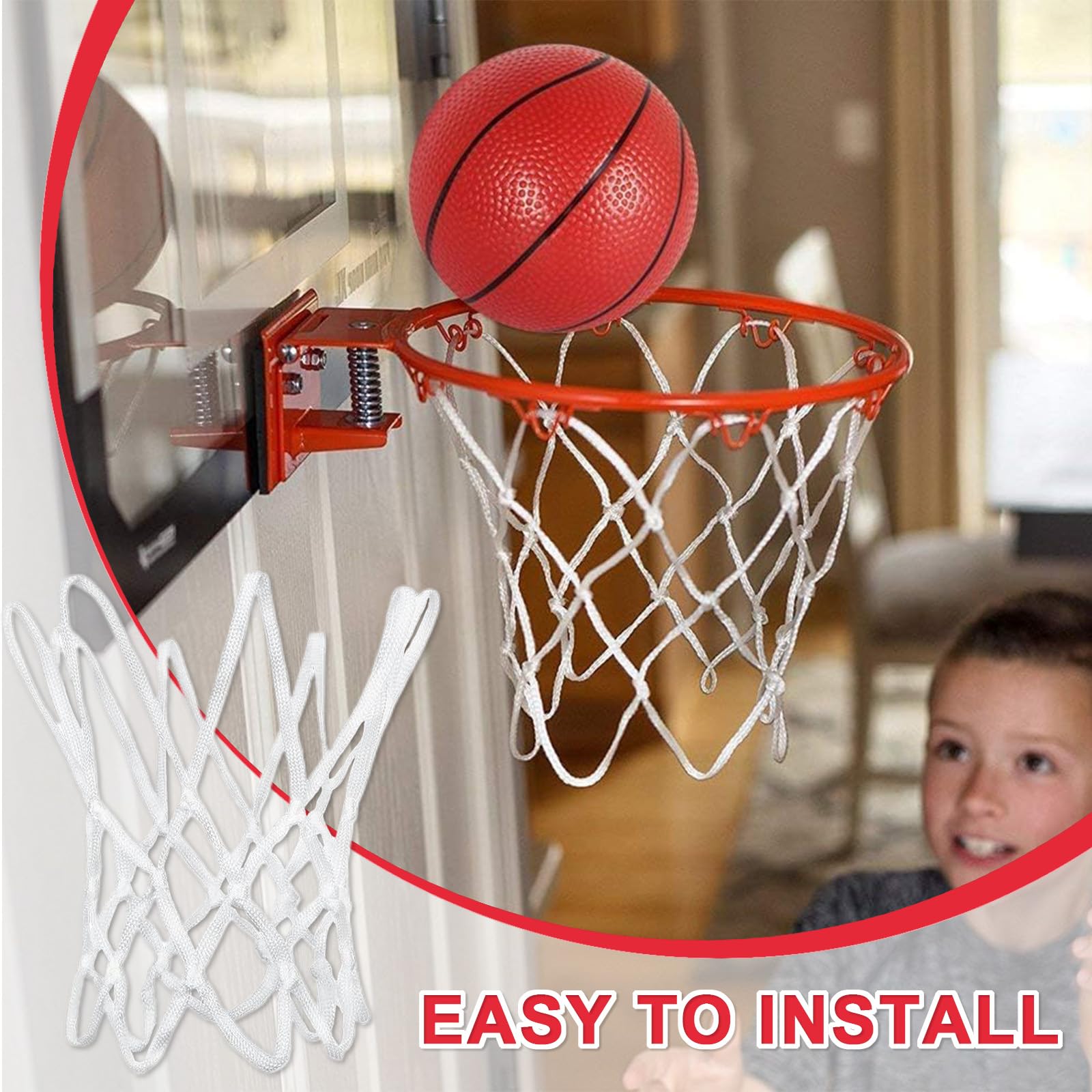 Rete per Canestro da Basket Mini – Sostitutiva in Nylon Resistente – 2 Pezzi – 8 Ganci – Uso Interno ed Esterno – Colore Bianco