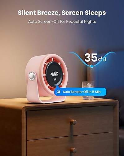Miniatura 6 de Gaiatop Ventilador de escritorio pequeño recargable, ventilador personal de 5 pulgadas, batería de 4000 mAh, pantalla LED de control táctil,