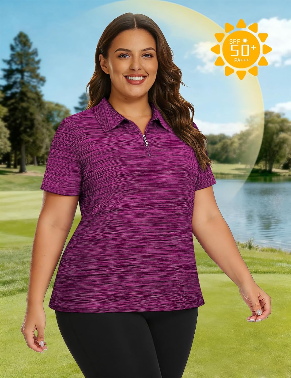Viracy Womens Golf Polo Shirts Plus Size 1/4 Zip Up Sun Protection Collared Short Sleeve Lightweight Athletic Workout Tops