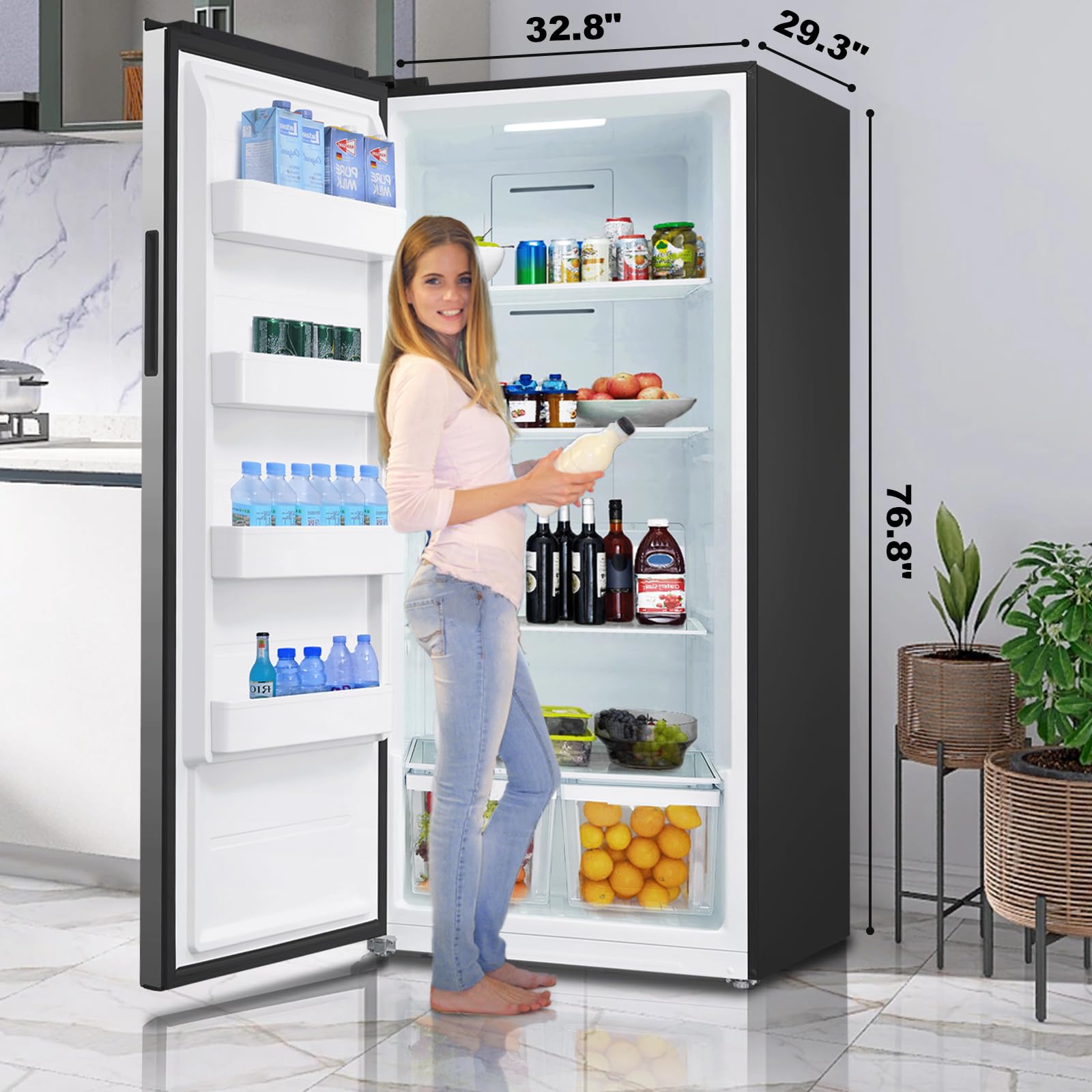 Smeta 21 Cu. Ft Freezer Upright, Stand Up Convertible All Refrigerator With Glass Shelves, Frost Free, Energy Saving, LED Light, Deep Tall Freezers Freezerless For Garage, Kitchen, Home, Office on Fridge.com - View 5