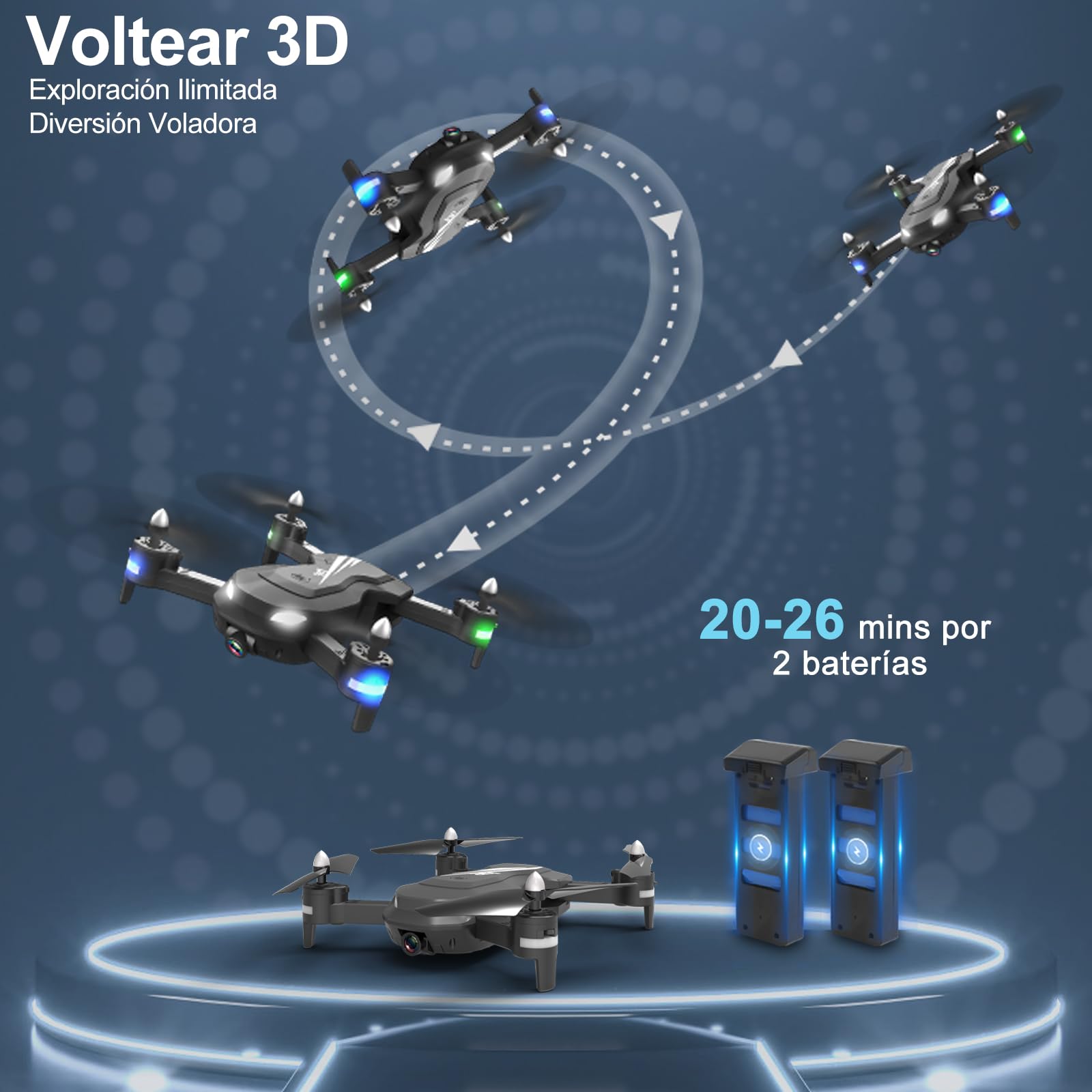 Wipkviey T26 Drone con Cámara 1080P HD – Drone Profesional para Niños y Principiantes, Quadcopter RC con Transmisión FPV en Vivo, 3D Flip, 3 Modos de Velocidad, Incluye 2 Baterías 26 Mins