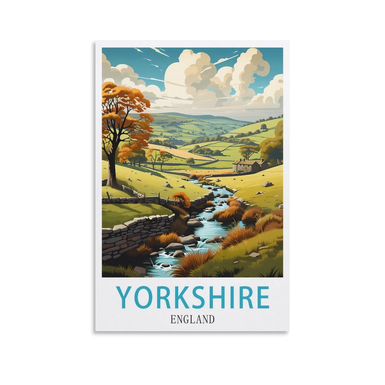 Lolwnni Unframe-Style Yorkshire England Vintage Travel Poster 24X36inch(60X90cm) Canvas Wall Art Print Picture Paintings For Living Room Bedroom Decor