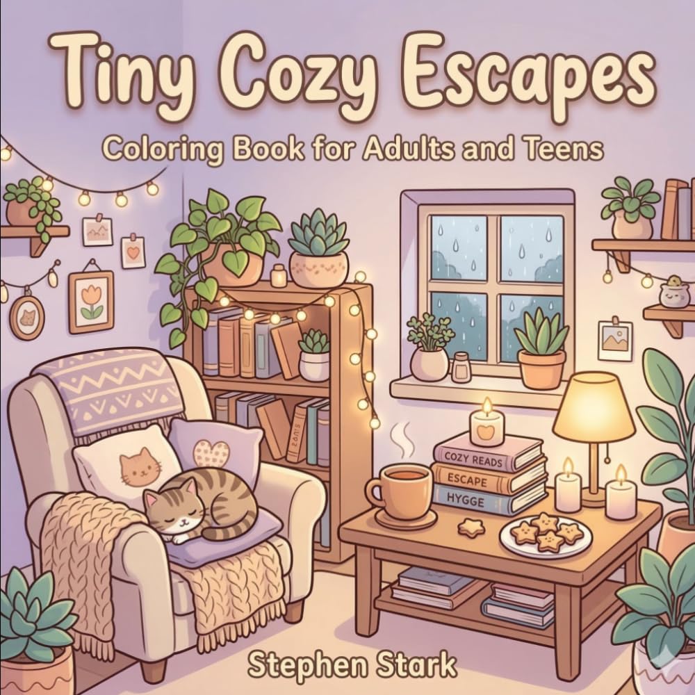 Tiny Cozy Escapes Coloring Book for Adults and Teens: Adorable Hygge Rooms, Relaxing Corners, and Cute Comfort Spaces for Stress Relief and Creative Calm