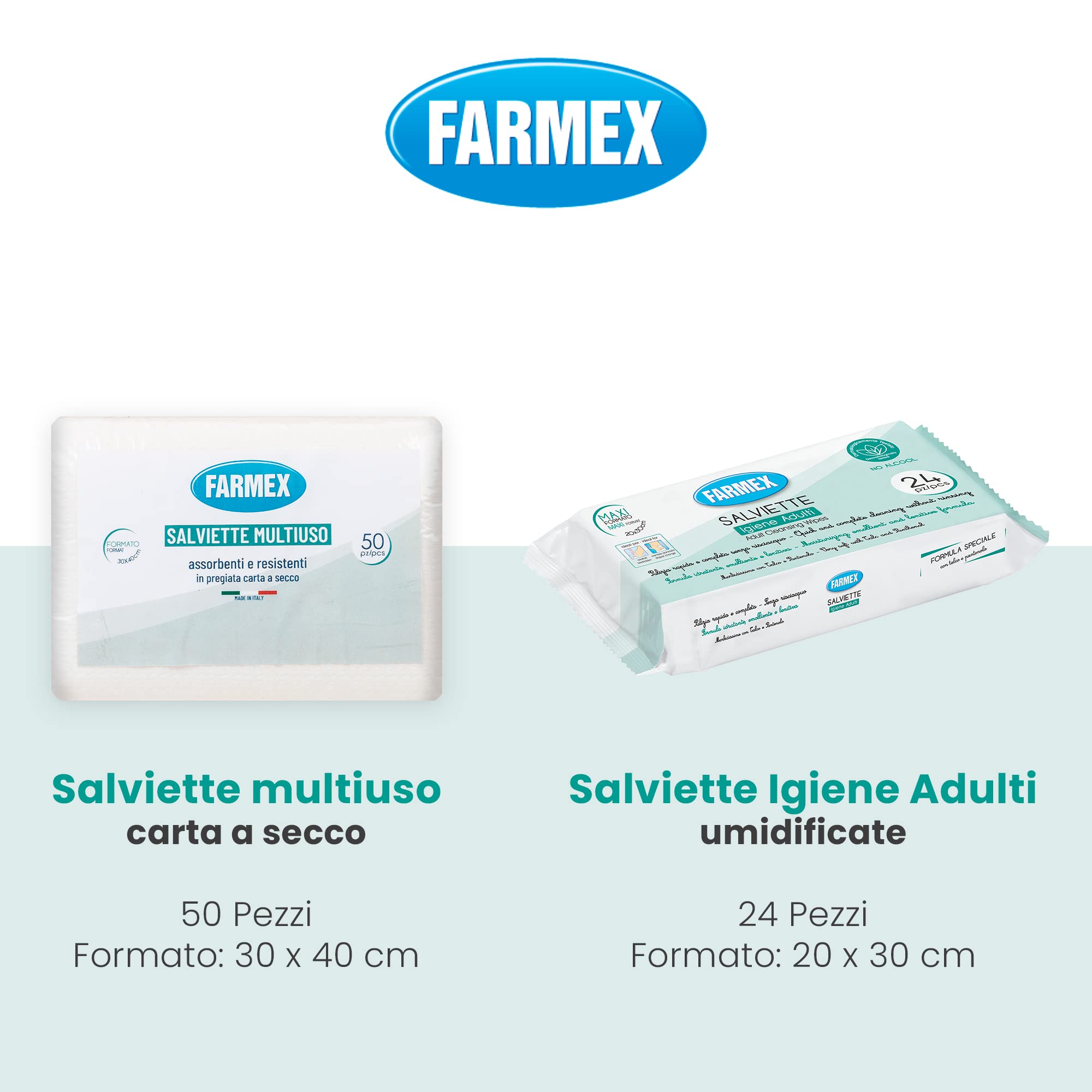 Farmex - Salviette Umidificate Igiene Intima - Salvietta Igienizzante Disinfettante Monouso, Dimensioni 20x30cm - Salviettina Intima Usa e Getta - 24 pezzi