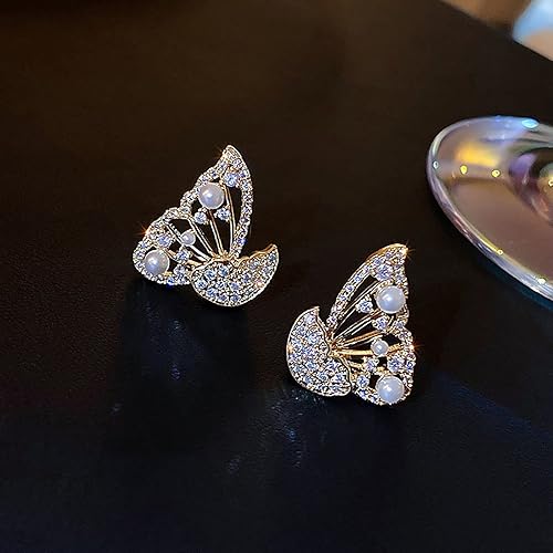 Miniatura 6 de kdhgoo Pendientes de plumas de ala de ángel de mariposas, aretes de perlas de mariposa, aretes con tachuelas para mujer, aretes de mariposa