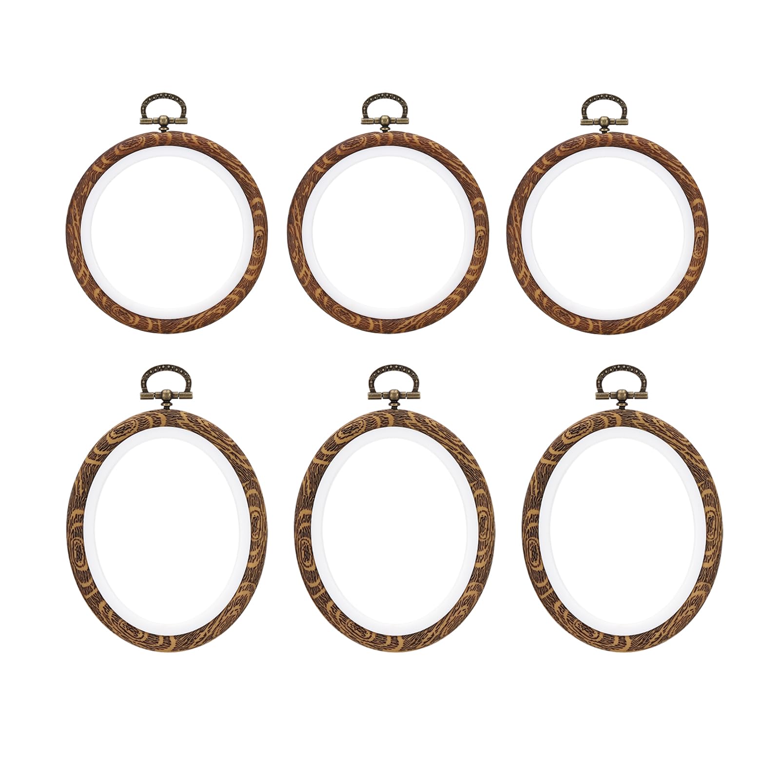 PATIKIL Mixed Sizes Embroidery Hoops Set, 6 Pieces Imitated Wood Circle Oval Frame Cross Stitch Hoop Ring for Embroidery Art Craft Sewing Ornaments Hanging Decoration