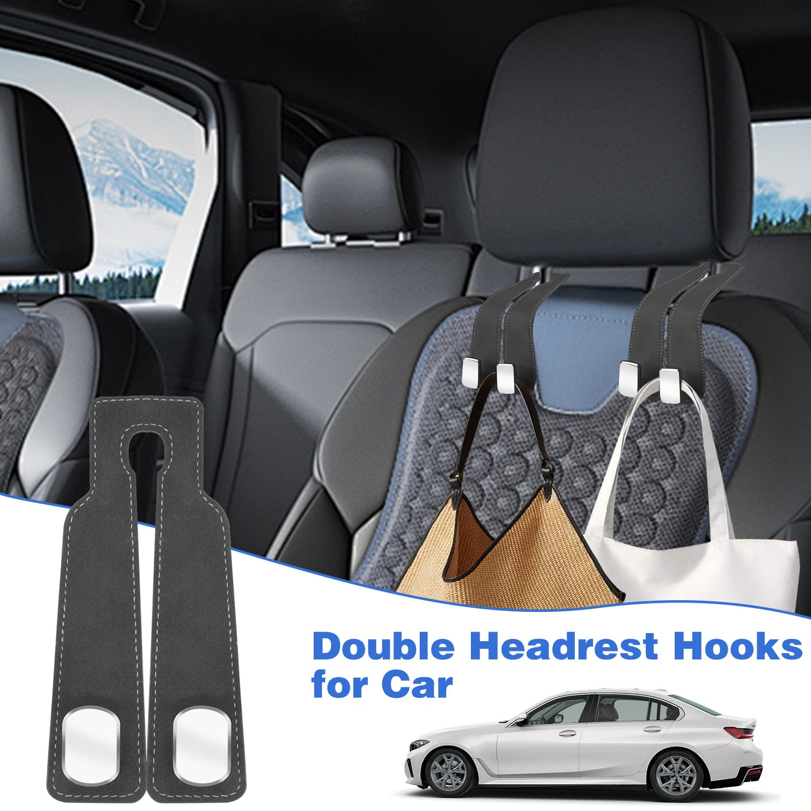 Gancho Para Bolso De Coche - Metal Resistente, Ajustable, Soporta 45 Kg, Para Reposacabezas