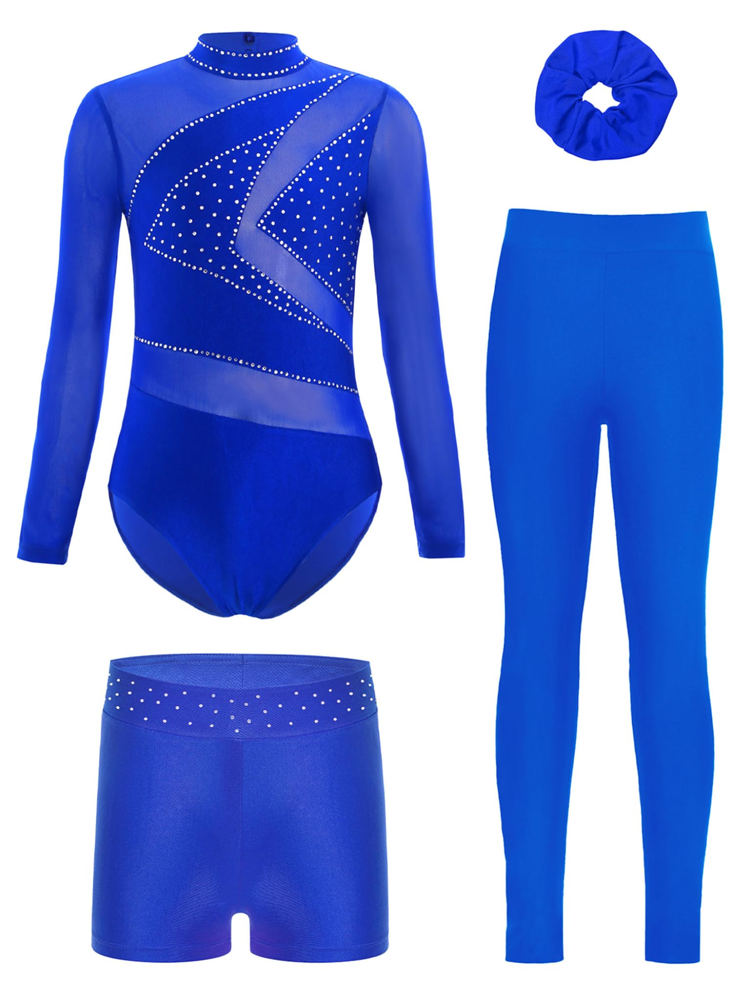 Piezas Traje Gimnasia Niñas Con Brillo Traje Entrenamiento Camiseta Manga Larga Patinaje Artístico Mono Baile Azul 15-16 años