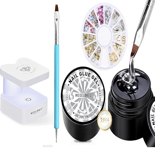 Modelones Juego de pegamento de diamantes de imitación con mini luz U V para uñas, rueda de dijes de uñas, bolígrafo de doble punta, regalo perfecto