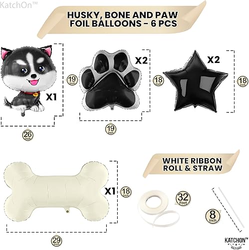 Miniatura 4 de KatchOn, Lindos globos de perro Husky de 26 pulgadas, paquete de 6  Globos de hueso de perro, globos de estrella negra y globos de estampado de