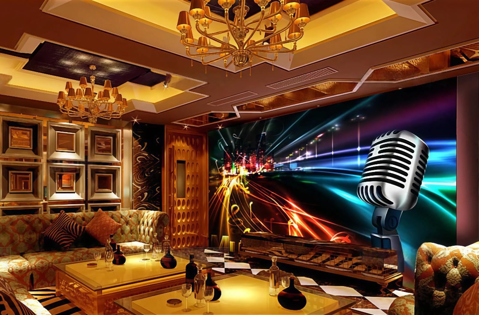 rskjdghshd Wallpaper Fashion Night City Colorful Music Theme Bar Western Restaurant Background Wall Mural Afternoon Tea Coffee Shop Wallpaper,3D,150x105cm