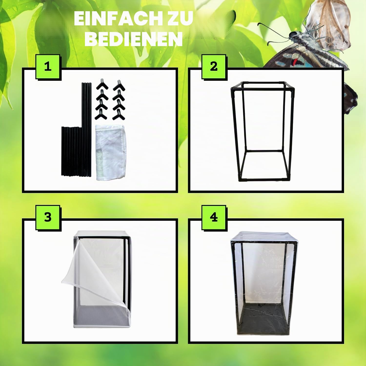Tragbarer Insektenkäfig aus Netzgewebe für die Zucht im Freien, großes PVC-Rohr für stabilen Halt, 42 x 76 x 122 cm
