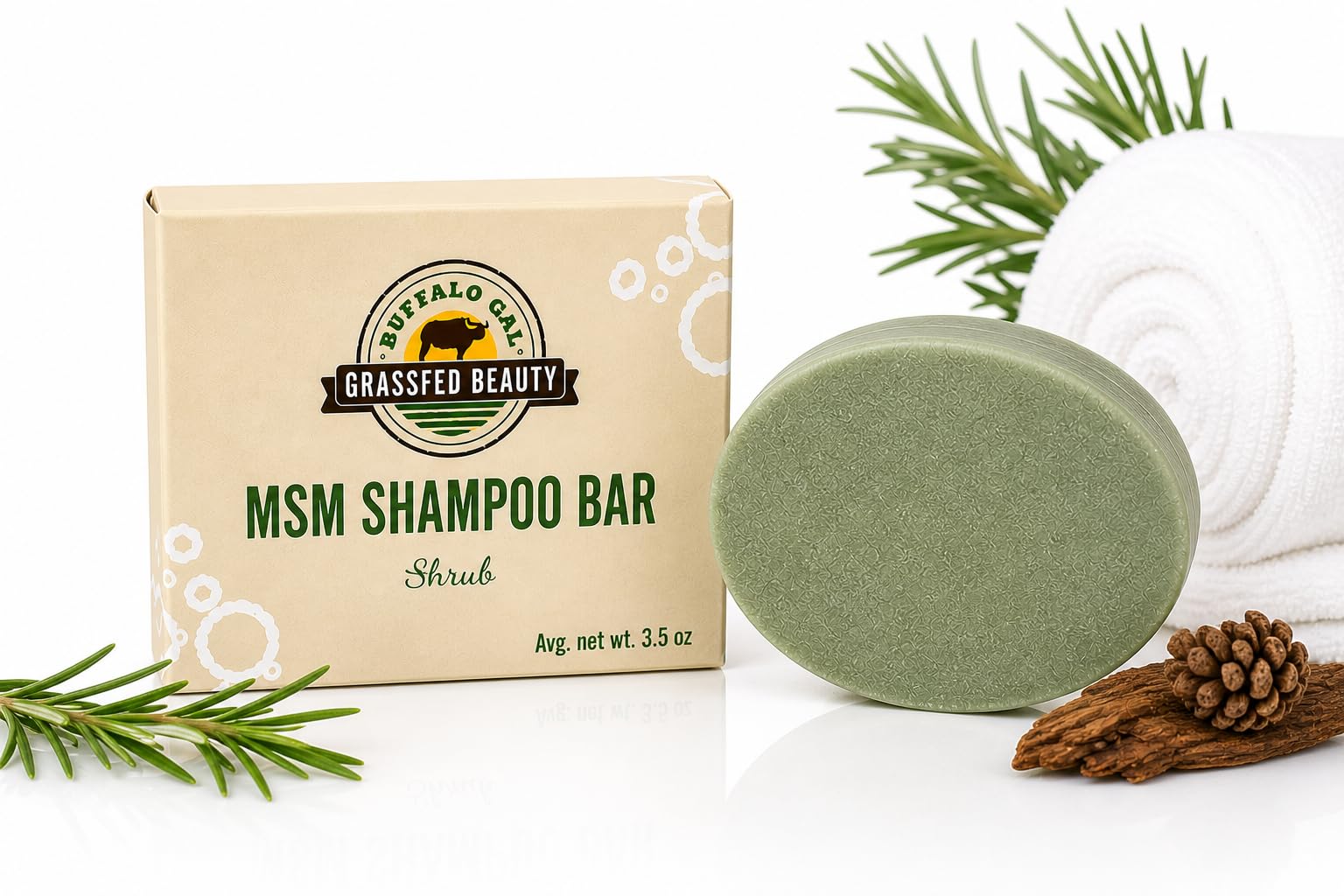 BUFFALO GAL MSM Shampoo Bar - Non-Soap, pH Balanced, Natural Bar for All Hair Types, 4 oz