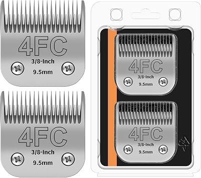 4FC Detachable Pet Clipper Replacement Blades Compatible with Andis/Oster A5/Wahl KM10 Series Dog Clipper,Made of Ceramic Blade & Stainless Steel Blade,Size 4FC Cut Length 3/8-Inch2 Pack