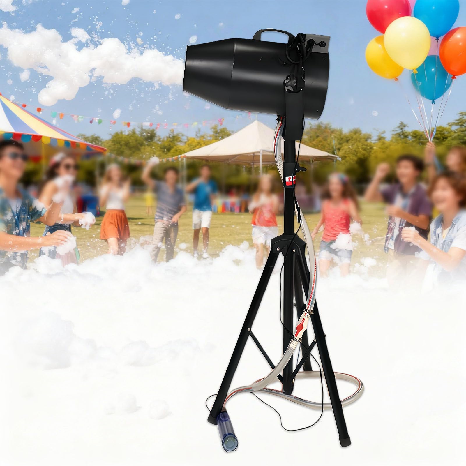 Large Stage Foam Machine for Outdoor Parties, Shaking Head Jet Bubble Machine with 6-10m Distance and 80㎡ Coverage Black