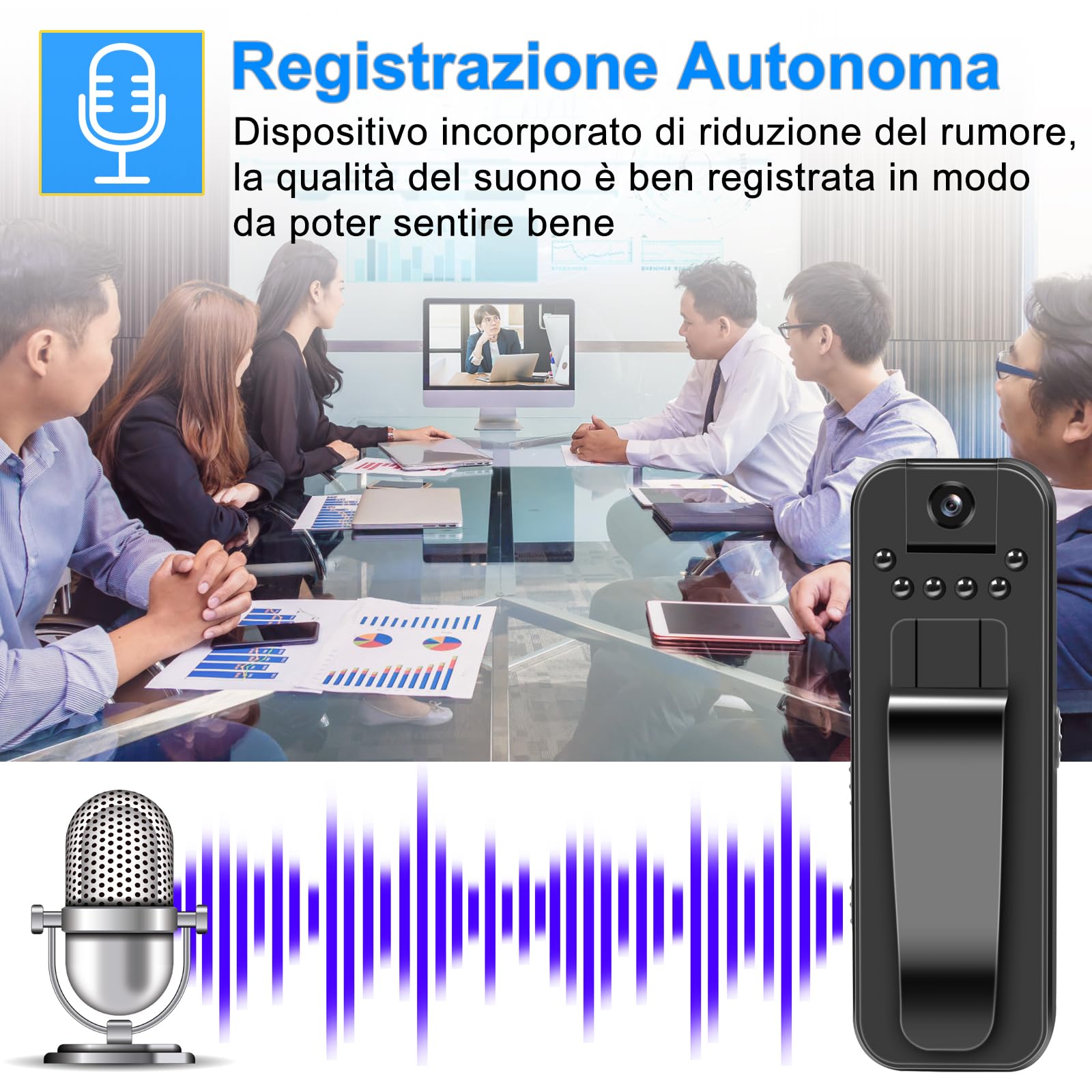 TANGMI Spy Cam 1080P, Body Cam, Visione Notturna, 180°, Mini Camera | Micro Camera, Micro Telecamera, Clip-on, Registrazione Audio, Loop, 150 Min, 27g, Riunioni Equitazione Animali, Cavo