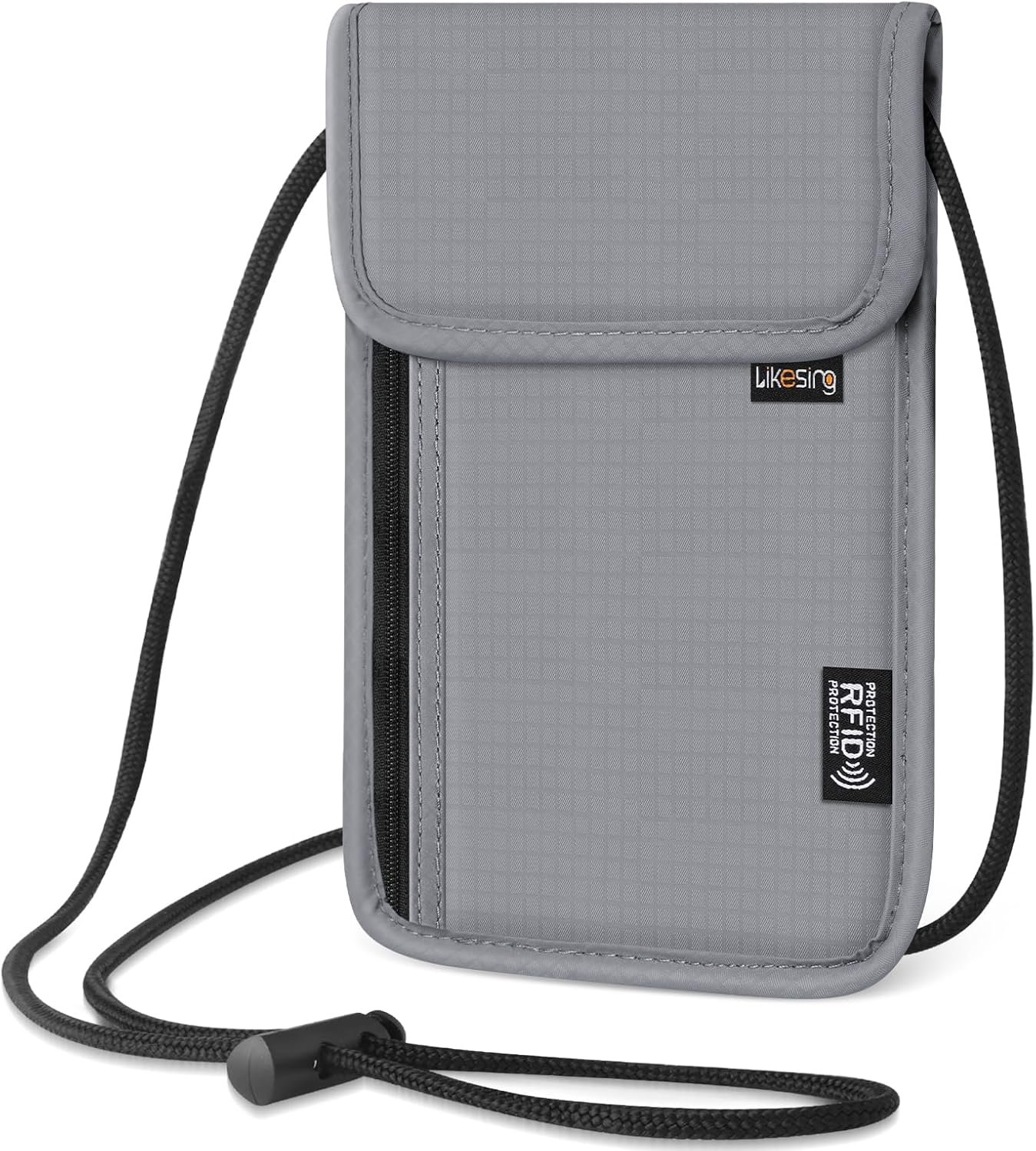 Likesing 5.5" L x 7.9" W Travel Neck Wallet, RFID Passport Pouch-Light Grey