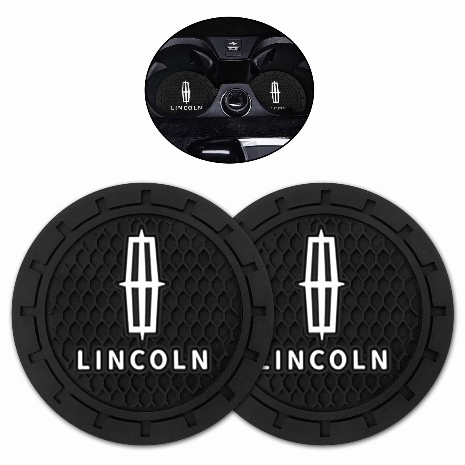 Car Cup Holder Coaster for Lincoln MKC Nautilus Aviator Navigator MKZ Continental Cupholder Coaster Interior Accessories 2.75in 2Pieces Black
