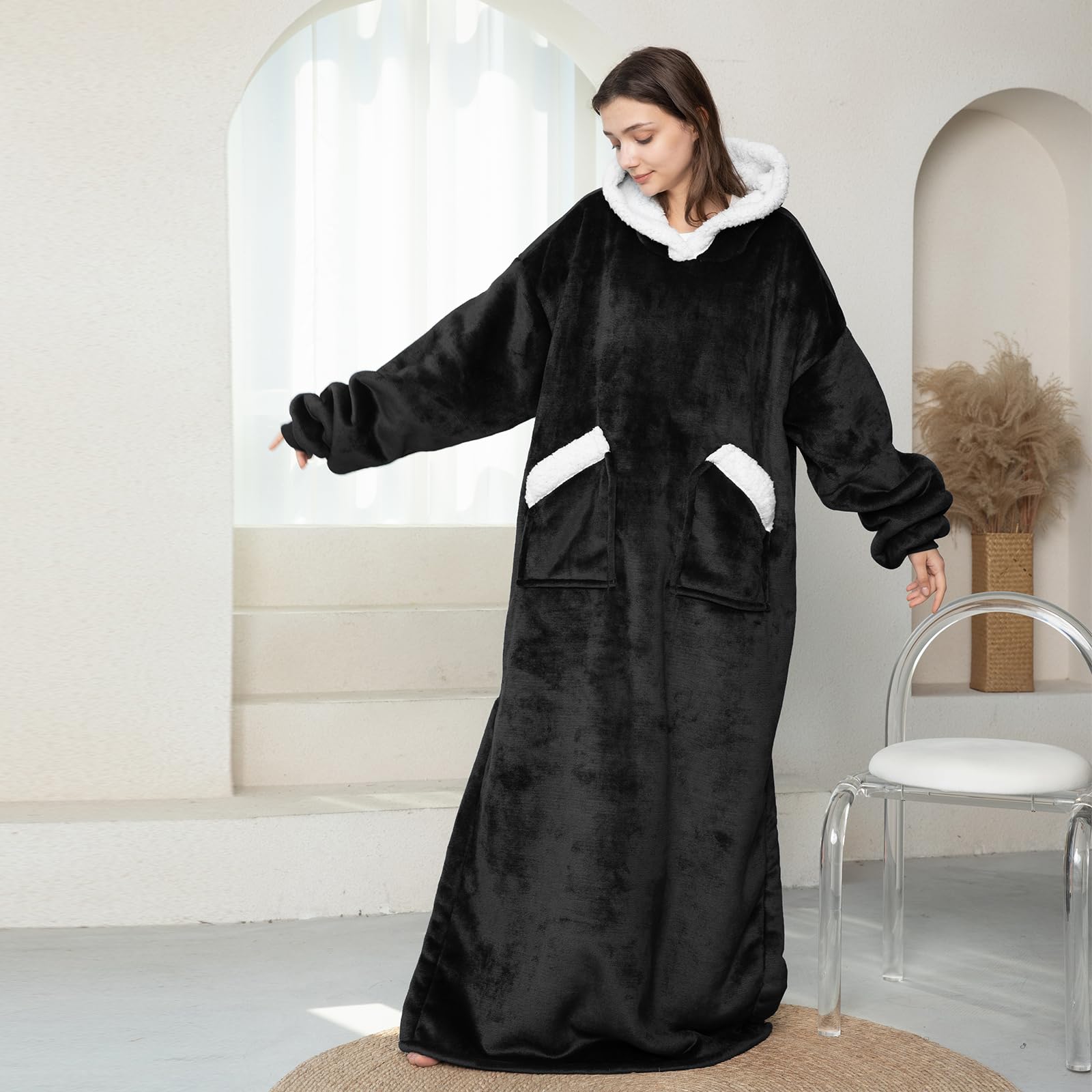 Coperta con maniche e cappuccio coperta con cappuccio per adulti, senza maniche, morbida calda coperta