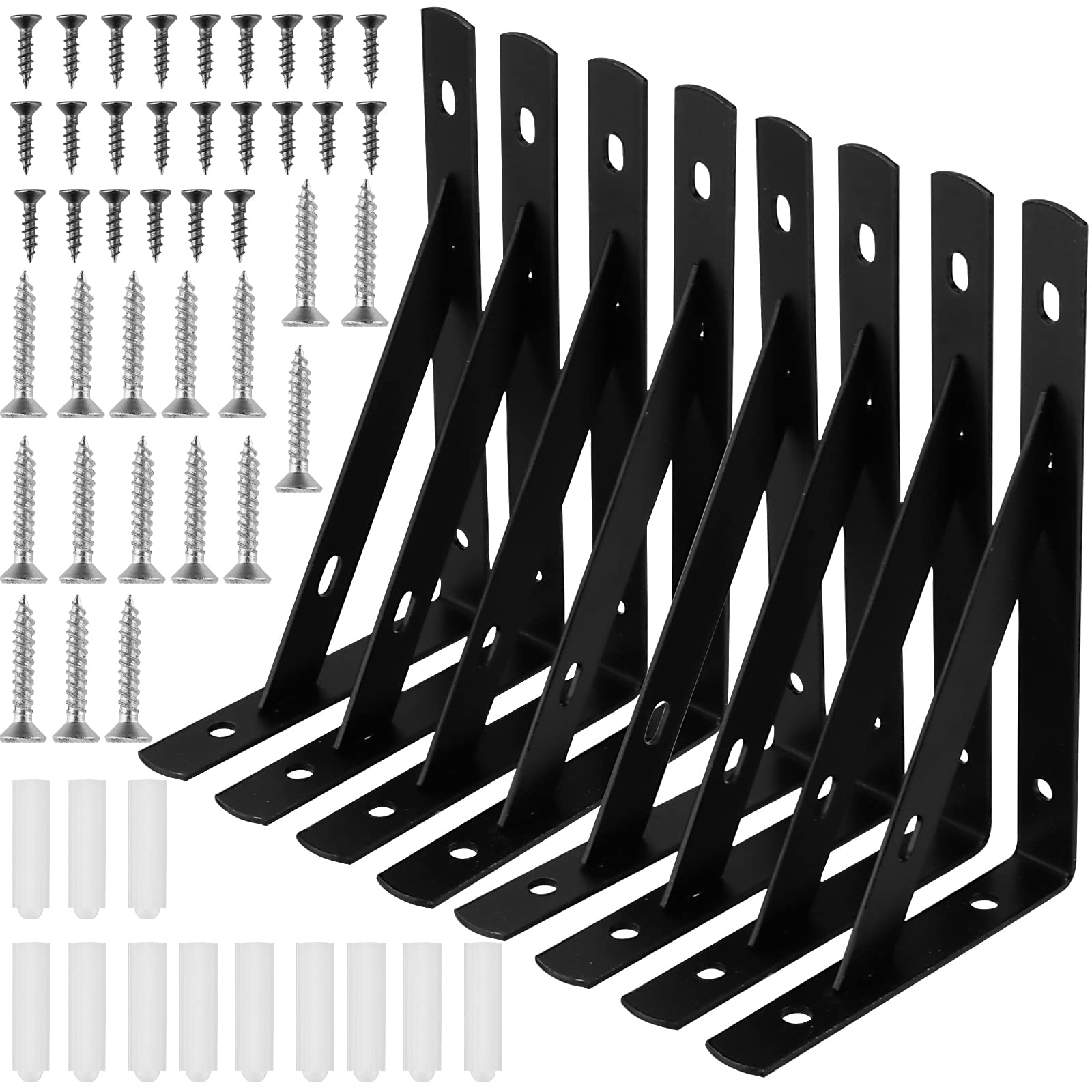 Muklei Black 8 Pcs 150Mm Heavy Duty Shelf Brackets, 90 Degree L Shelf Brackets Wall Mount, Triangle Shelf Support Bracket With Screws Anchors For Bookshelf, Cupboard