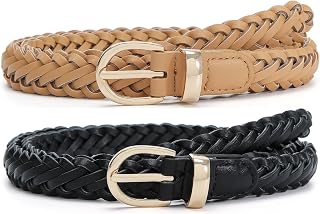 Pettata Women's Thin Braided Faux Leather Belt - Adjustable Skinny Woven Waist Belt for Jeans, Pants, Dresses