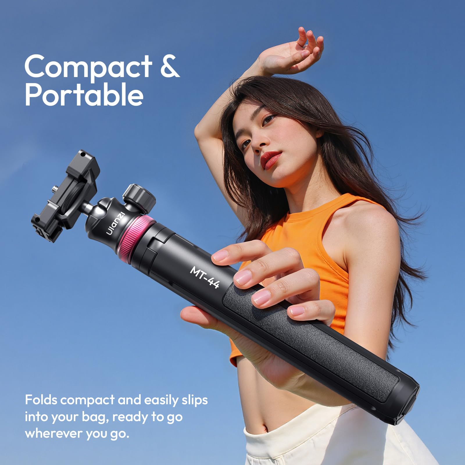 ULANZI MT-44 Treppiede Smartphone 147 cm, 2 in 1 Bastone Selfie con Telecomando, Treppiede Fotocamera con Testa a Sfera 360° e Cold Shoe, Compatto Selfie Stick per Samsung Sony Canon Nikon iPhone 17