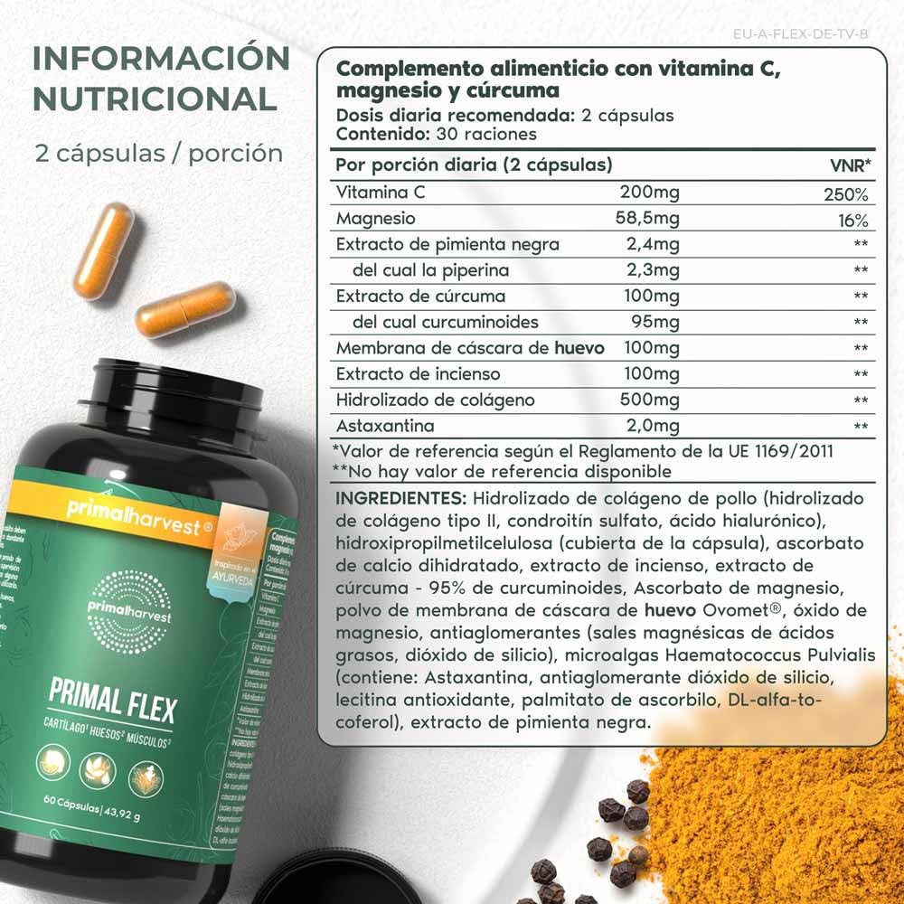 Primal Harvest® Gelenk Aktiv Plus – 60 cápsulas altas y probadas en laboratorio con magnesio y vitamina C – ácido hialurónico, colágeno
