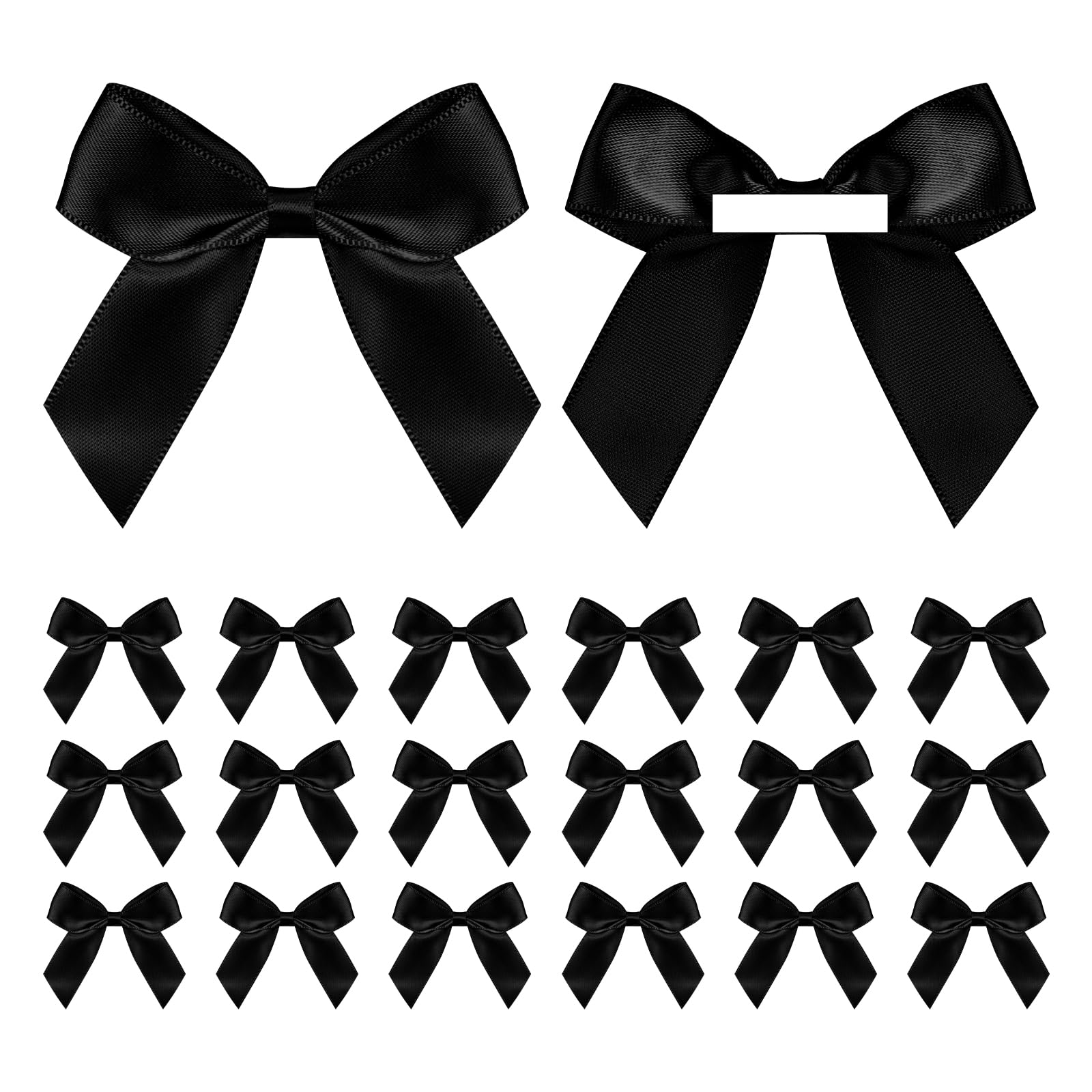 Satin Ribbon Black Bow Decor 2" Self Adhesive Premade Bows for Gift Wrapping Black Mini Bow for Treat Bags Party Favors Wedding Decorations - 50