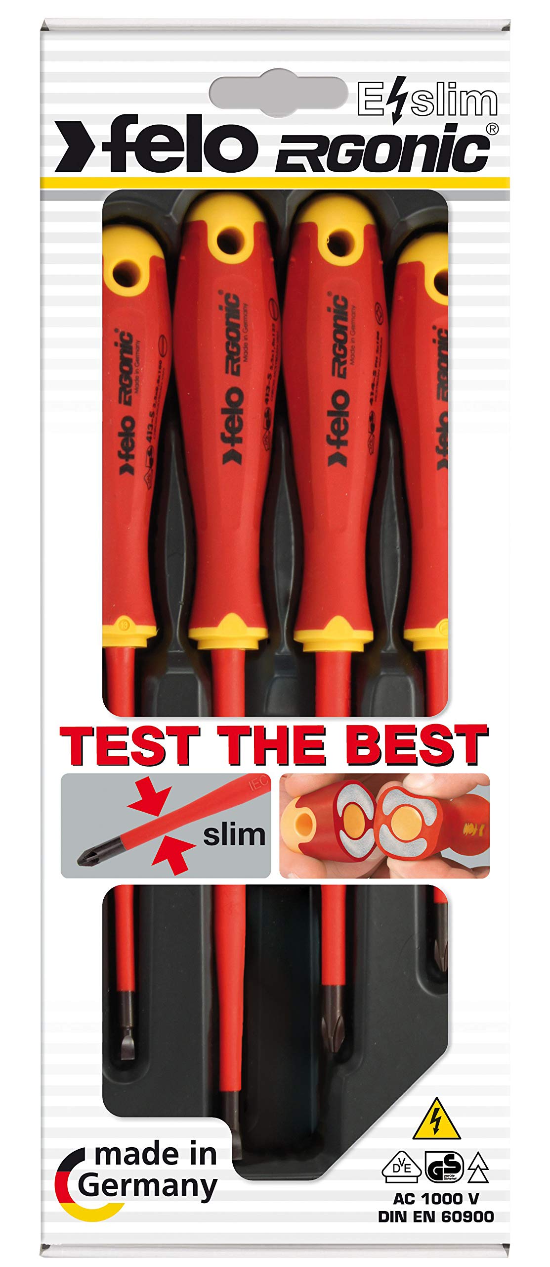 Felo Ergonic Electricians E Slim Screwdriver Set of 4 Pozi Slotted Phillips