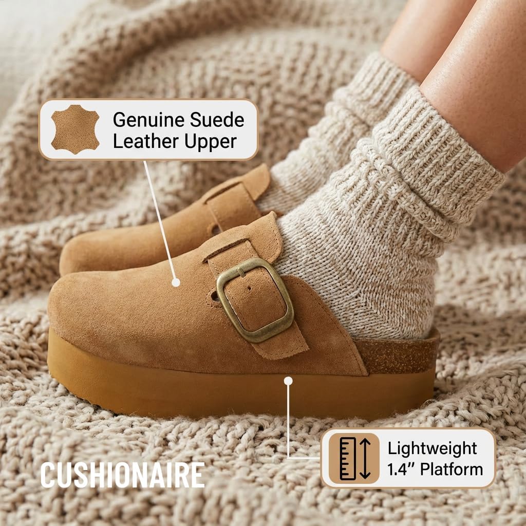 CUSHIONAIRE Women's Granola *Previous Buckle Issue Fixed* Genuine Suede Cork Footbed Platform Clog, +Comfort, Wide Widths Available - Image 4