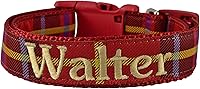 Vista 1 de Juego de collar de perro personalizado, collar de perro a cuadros y correa, collares de perro de tartán para niñas y niños para perros pequeños, rojo