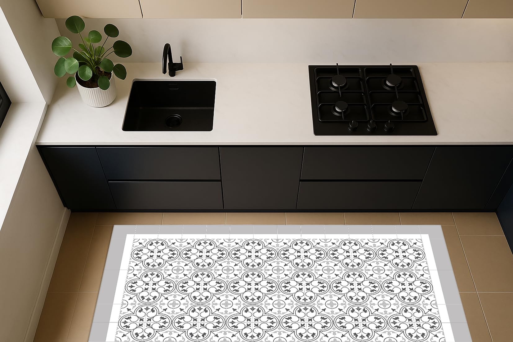 DobleUve Estudio Alfombra Vinílica Hidráulica Capri | Color Gris | 300x200 cm | Alfombra Cocina Lavable Antideslizante | Alfombra Vinilica | Suelo Vinílico | Alfombra Vinilo Salón