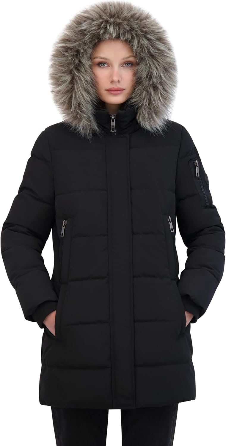 Nautica womens Soft Mist Heavyweight Puffer Coat– Winter Jacket With Detachable Faux Fur Hood - Image 6