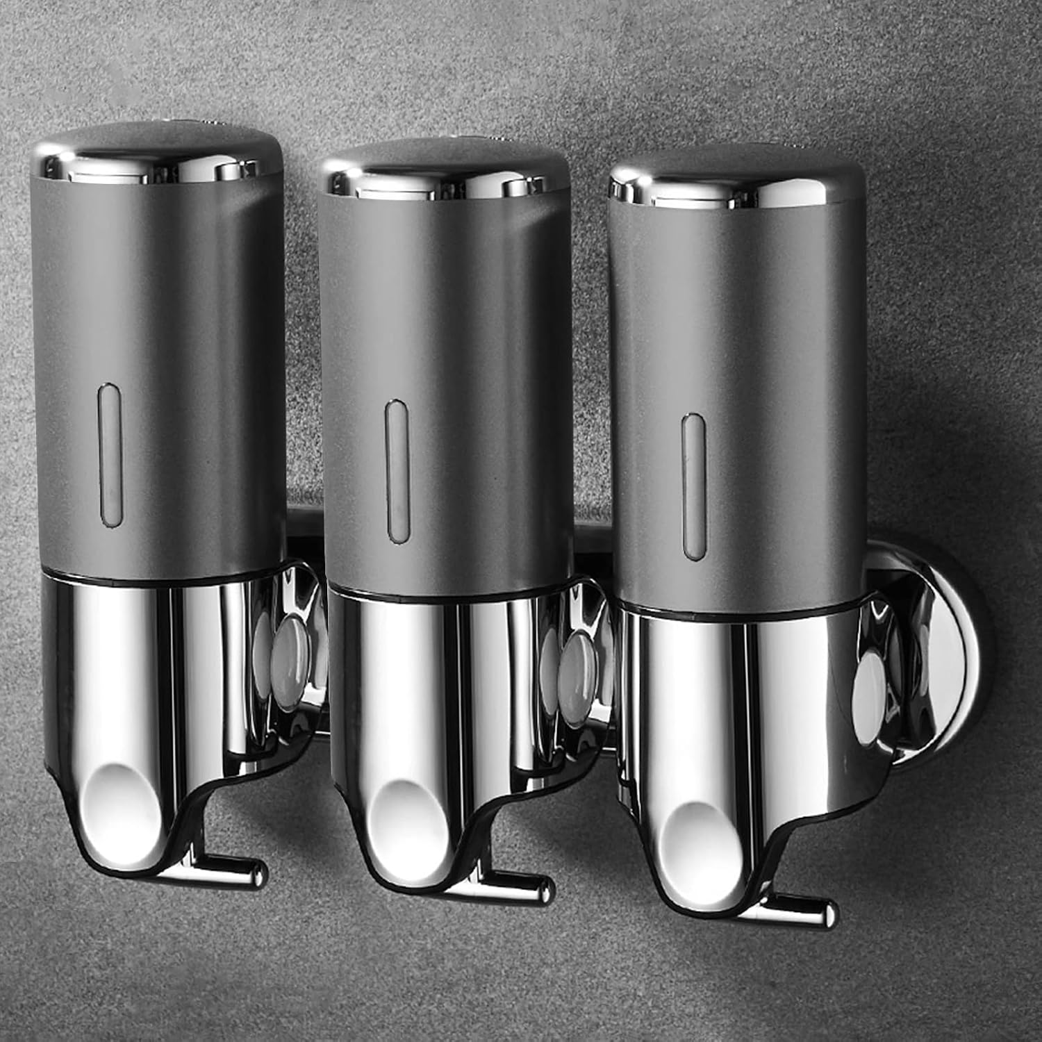 No-Drill 3 Pack 500ml Wall Mounted soap Dispenser for Bathroom and Kitchen, Shampoo and Conditioner Dispenser Drill Free with Adhesive(Round-Silve)