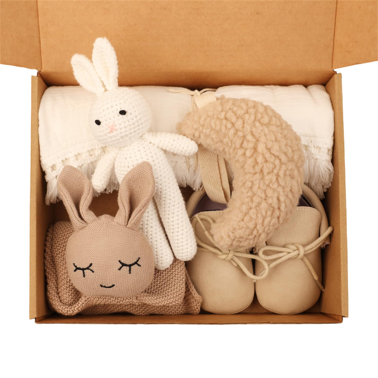 1 Set Neugeborene Baby Box Set Kuschelige Baumwolldecke und Essential inkl. Strickoveralls / Mondanhänger