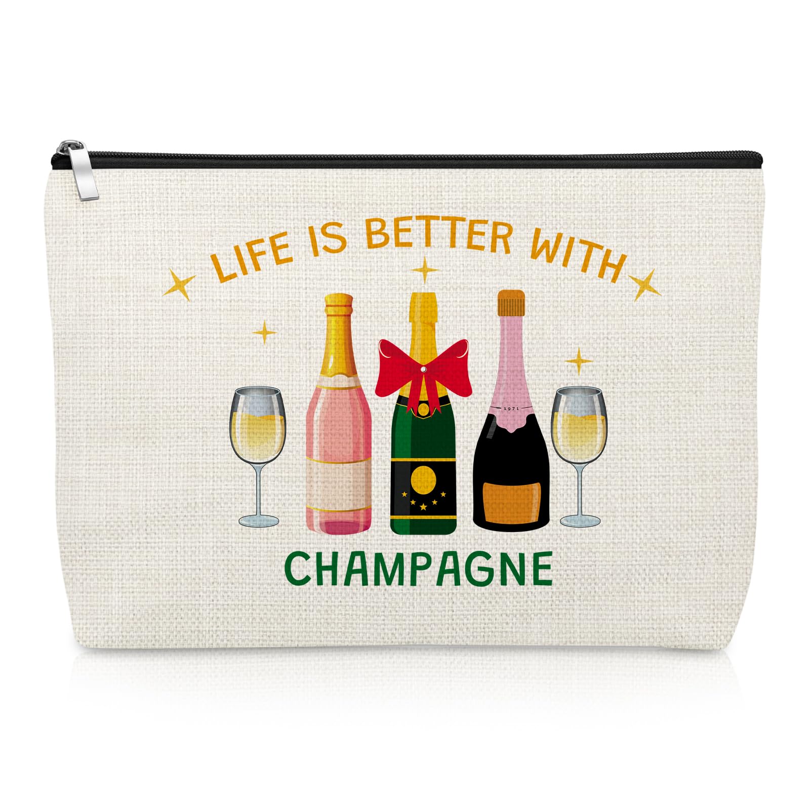 Champagne Lover Gifts Makeup Bag Wine Trip Gift for Cocktail Lover Daughter Sister Best Friend Coworker Champagne Cosmetic Bag Bachelorette Party Cocktail Club Gifts for Women Wife Zipper Pouch