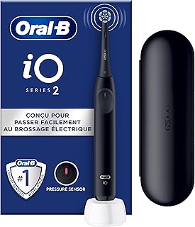 Oral-B iO 2 Brosse A Dents Electrique Noire Pour Adultes, 3 Modes De Nettoyage, Doux Pour Gencives, Brossage Souple, Accessoires, Brossette Oral B De Rechange, Porte-Brossettes, Etui De Voyage