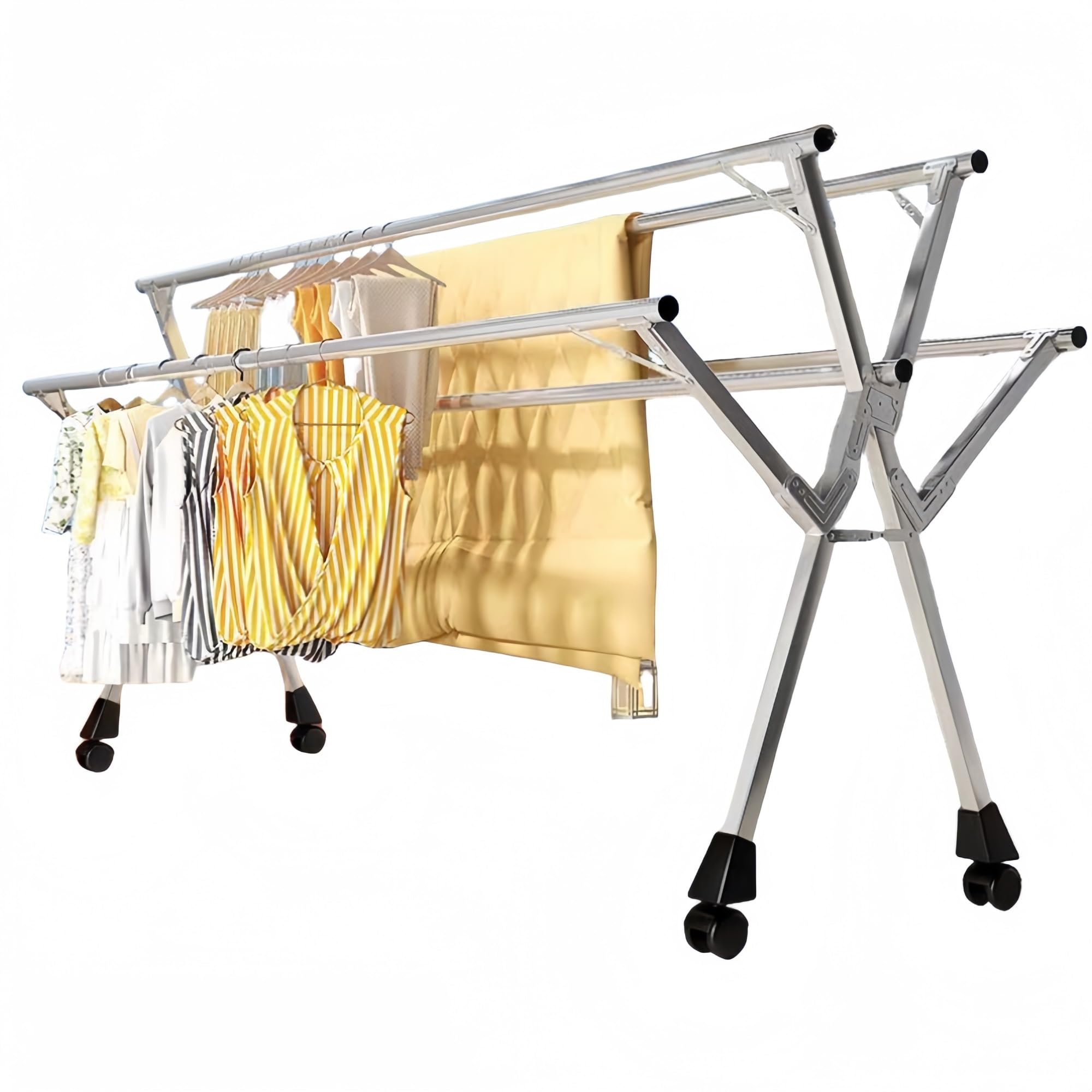 Étendoir à linge inox anti-rouille et pliable pour draps et couettes