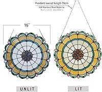 Vista 4 de Panel colgante redondo de vitral de 16 pulgadas, estilo Tiffany, adorno hecho a mano, atrapasoles, ventana interior para ventanas o pared
