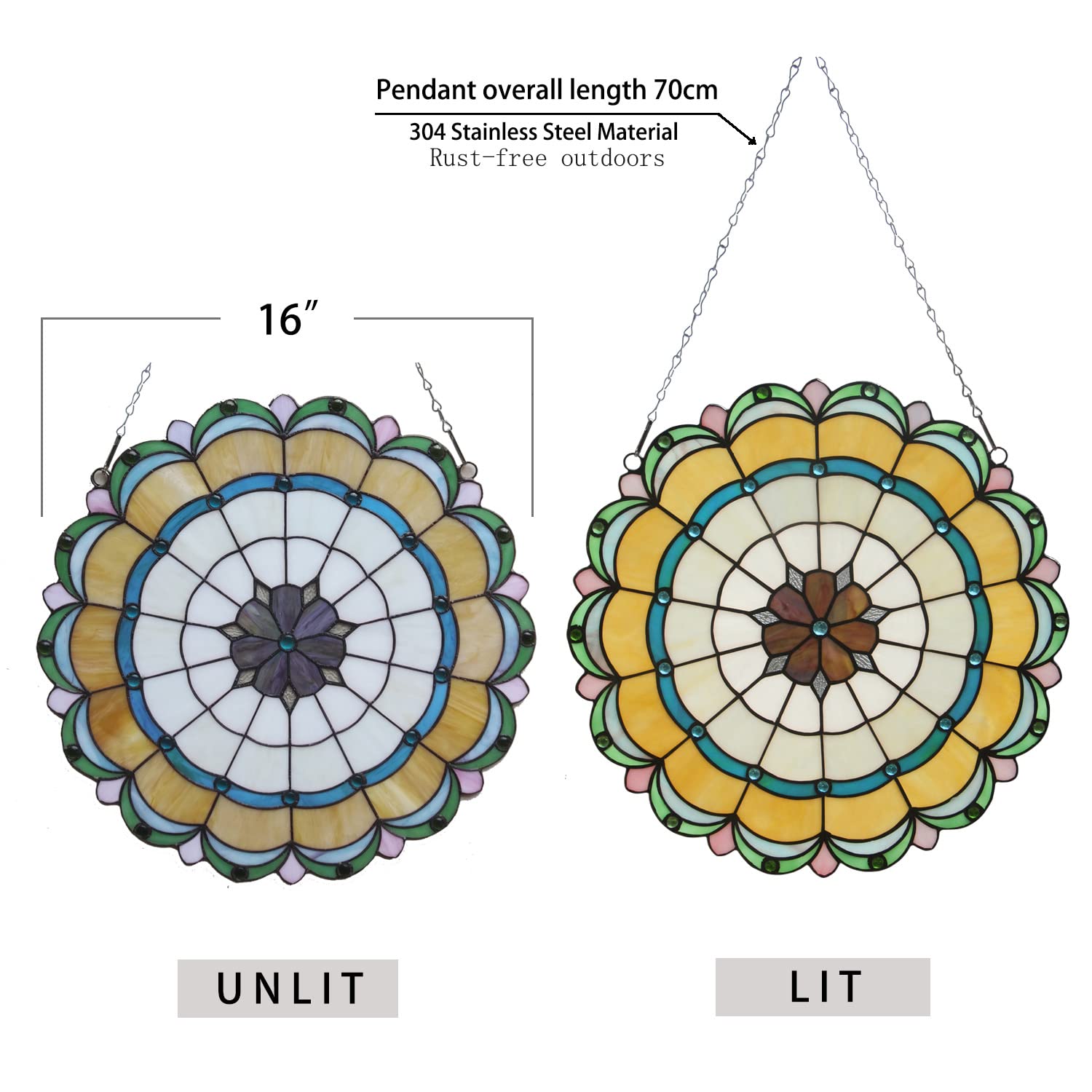 40,6 cm runde Buntglas-Fenster-Aufhängung, Tiffany-Stil, handgefertigt, Sonnenfänger für den Innenbereich für Fenster oder die Wand